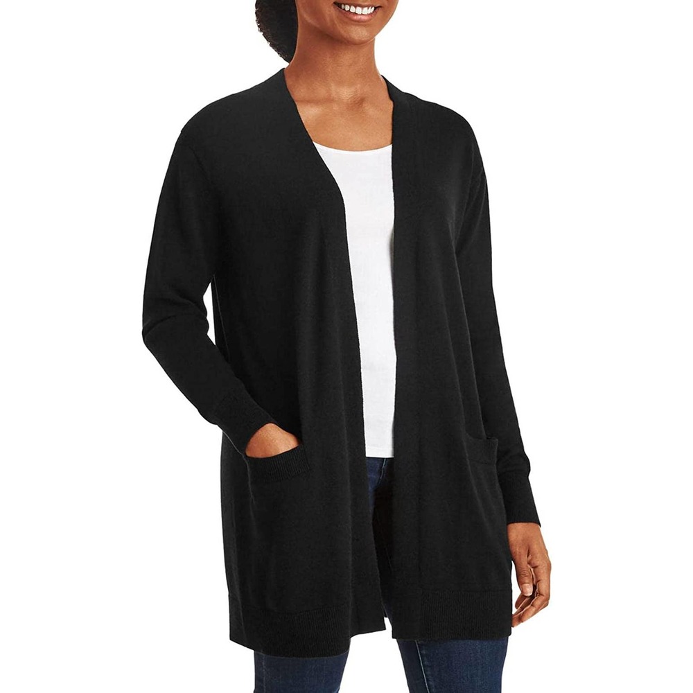 Members Mark Women's Cashmere Blend Cardigan Sweater Black-L